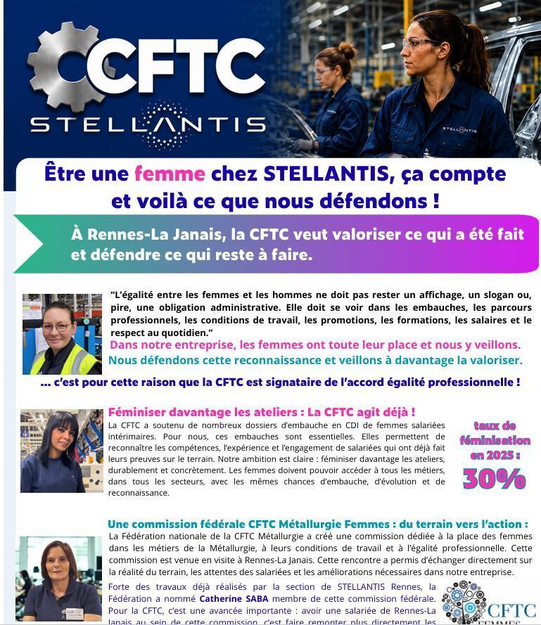  Stellantis Rennes : la CFTC défend l'égalité professionnelle