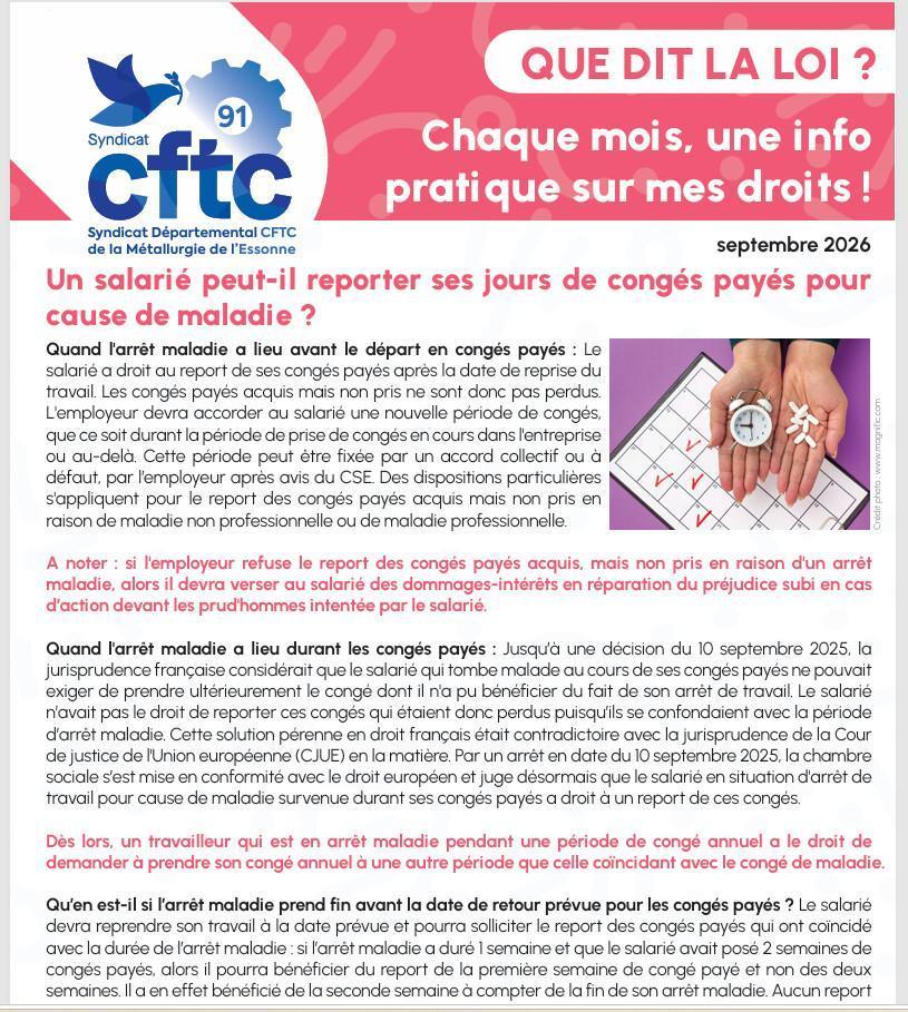 Que dit la loi ? La newsletter du syndicat de la métallurgie de l'Essonne