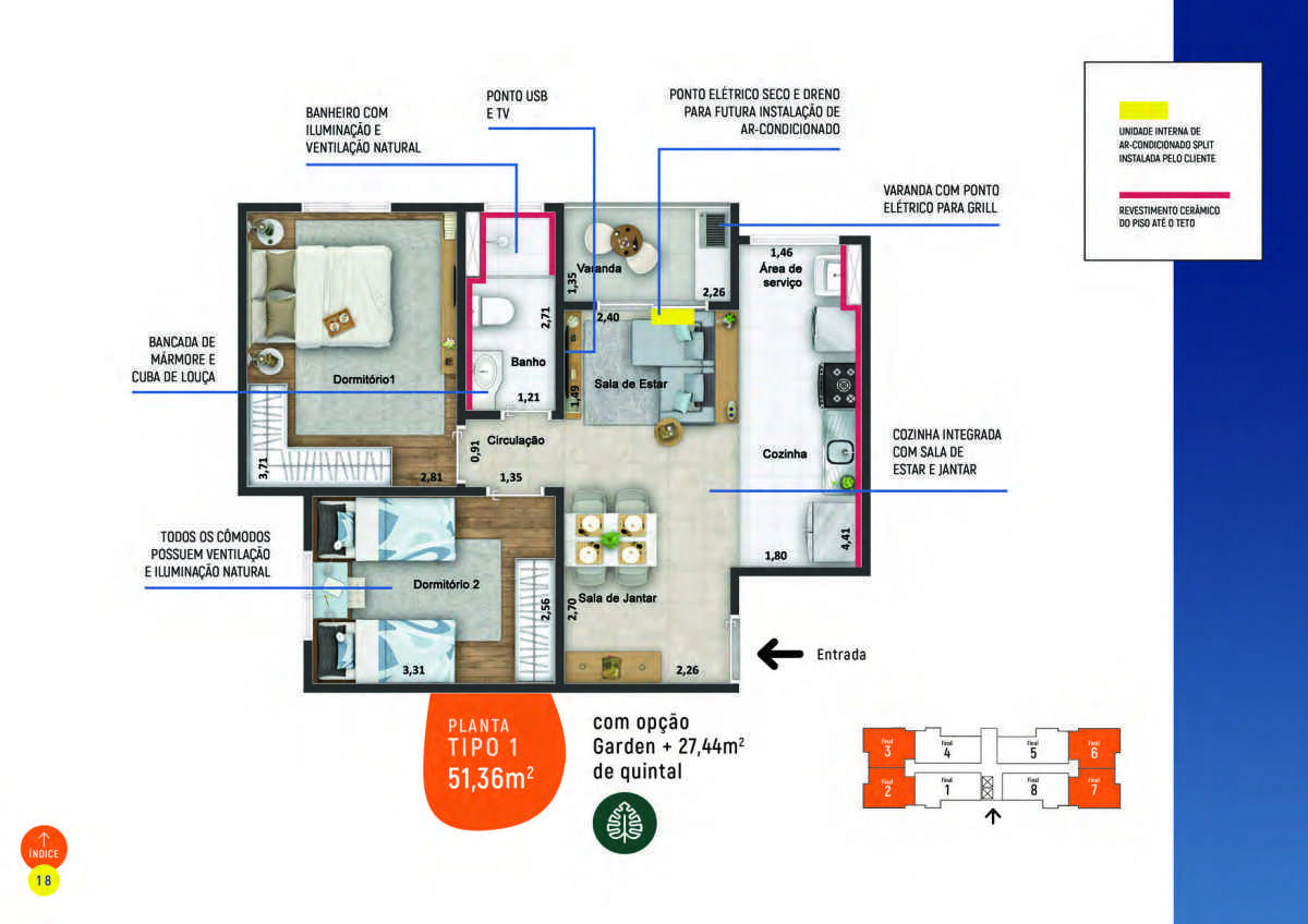  Apartamento em Hortolandia - Bella Vida - Apto 2 dorms, varanda, 1 ou 2 vagas - Investe Imovel