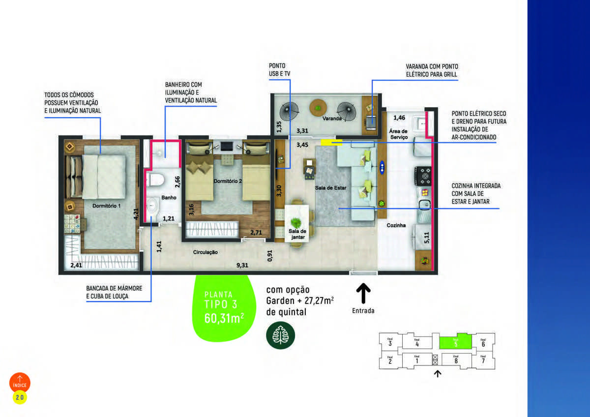  Apartamento em Hortolandia - Bella Vida - Apto 2 dorms, varanda, 1 ou 2 vagas - Investe Imovel
