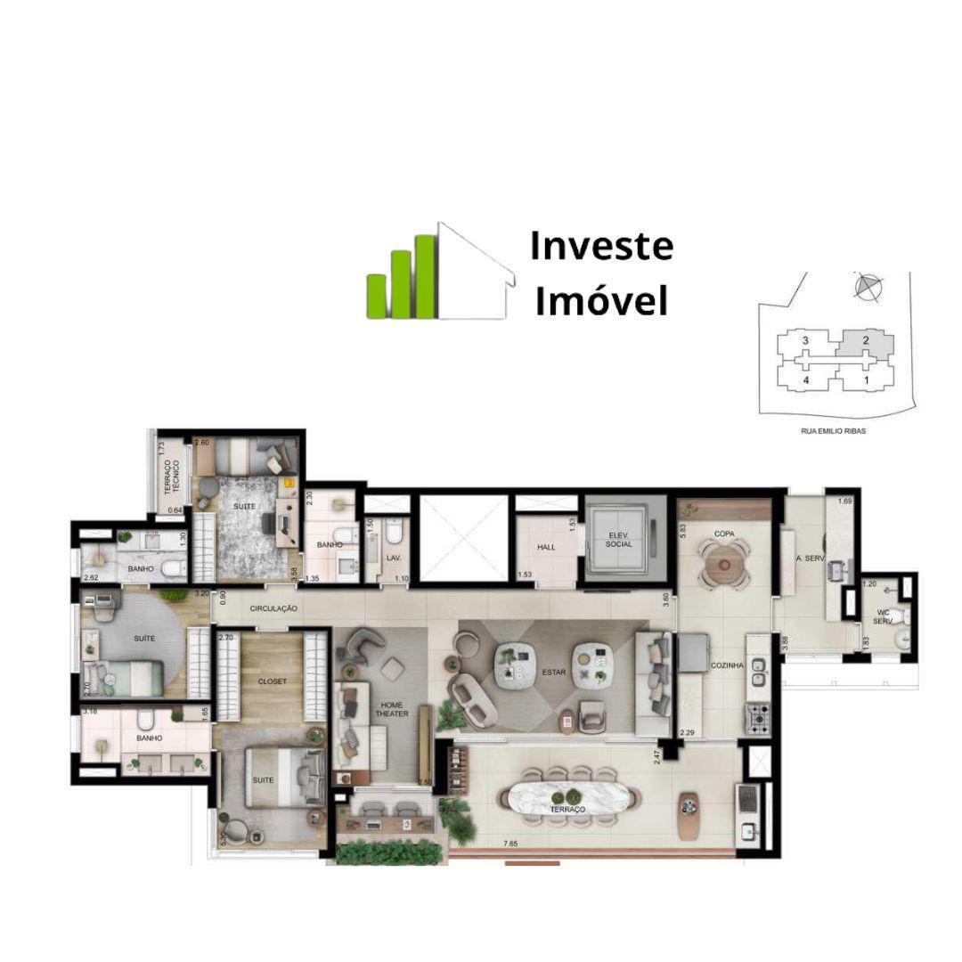 Apartamento 3 Dormitorios em campinas - Alenza Cambuí - Investe Imovel