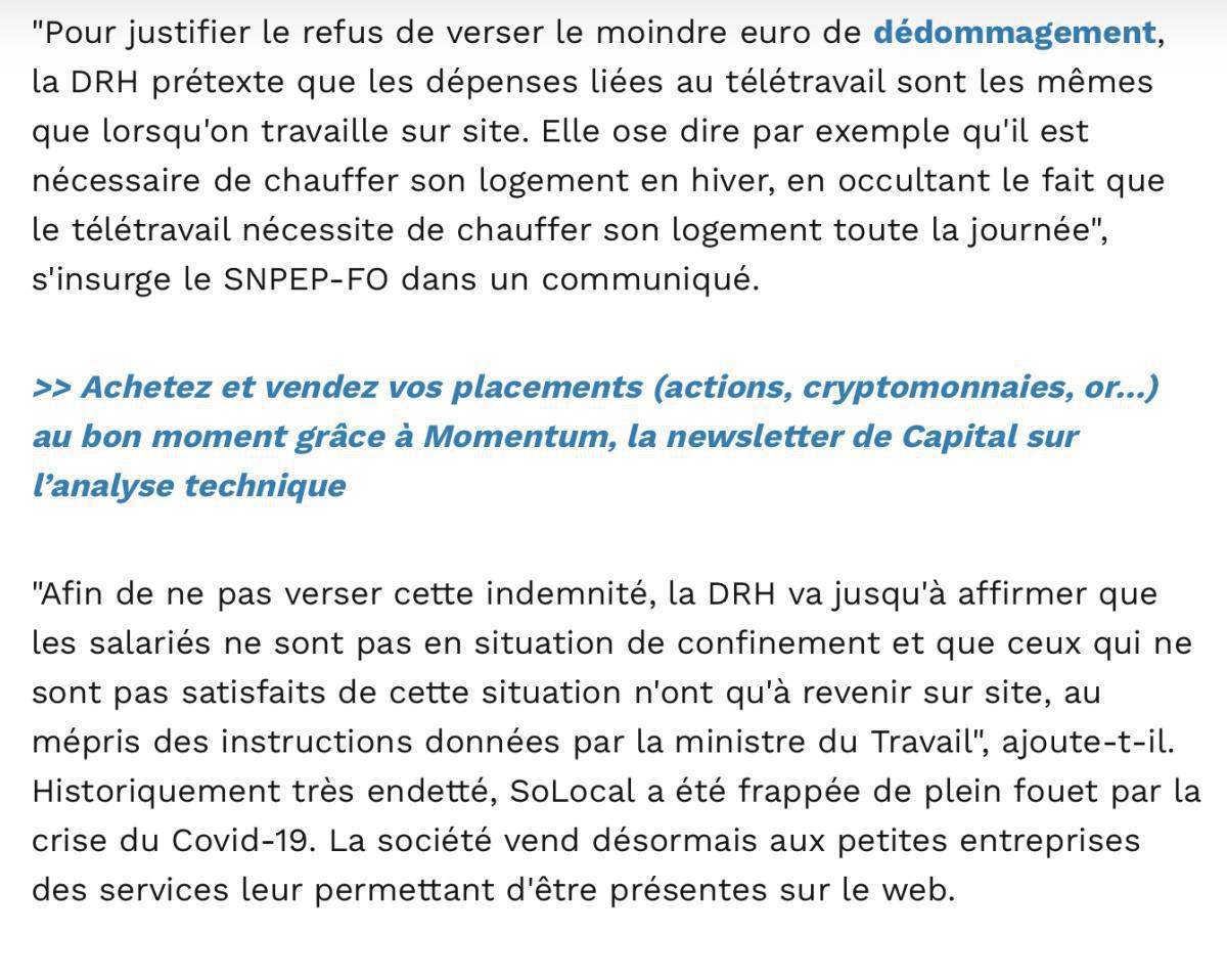 Capital juin 2021 - Télétravail - FO Solocal assigne Solocal devant le tribunal