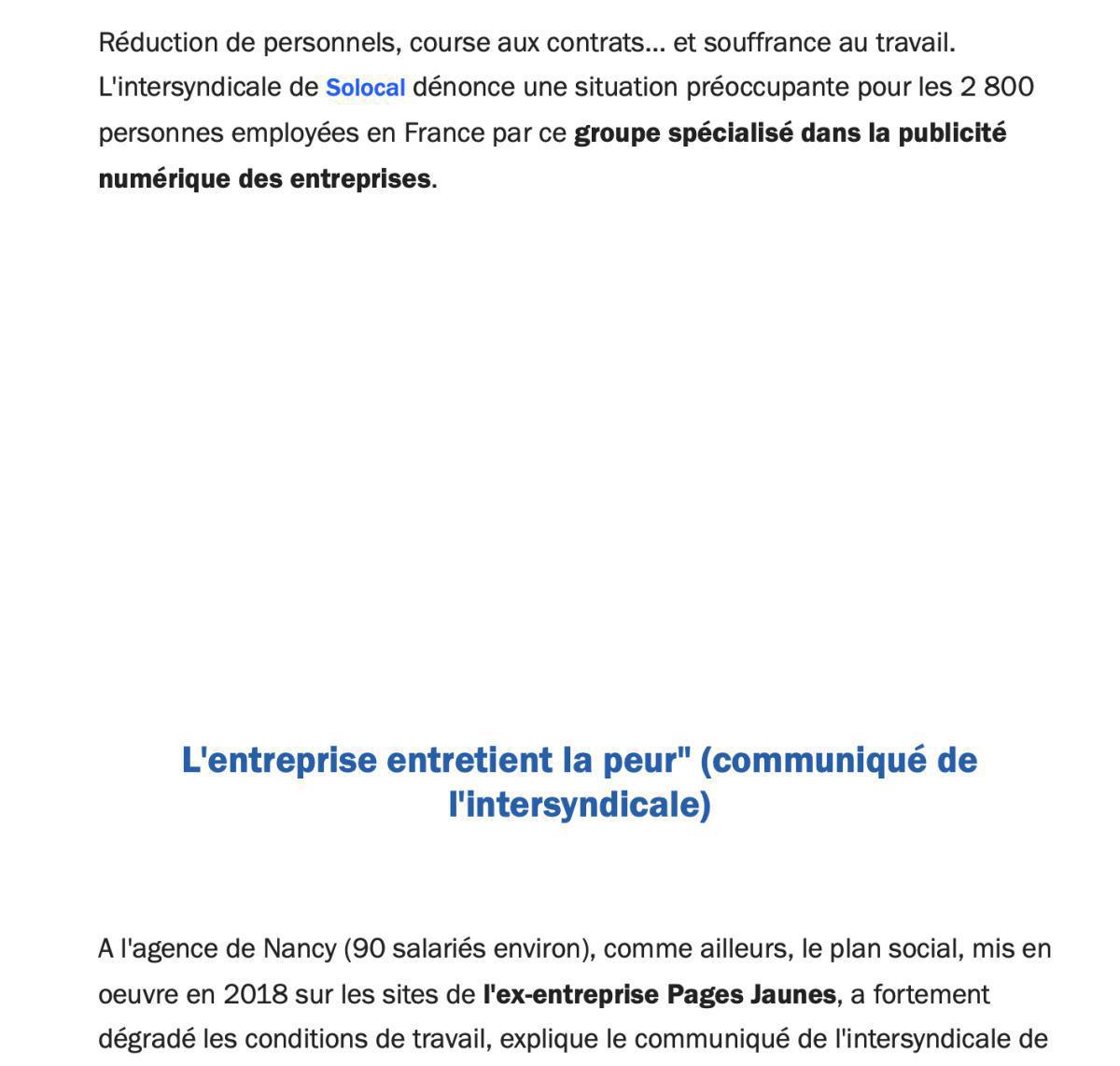 France Bleu novembre 2020 - Solocal en grève à Nancy contre le "management par la terreur"