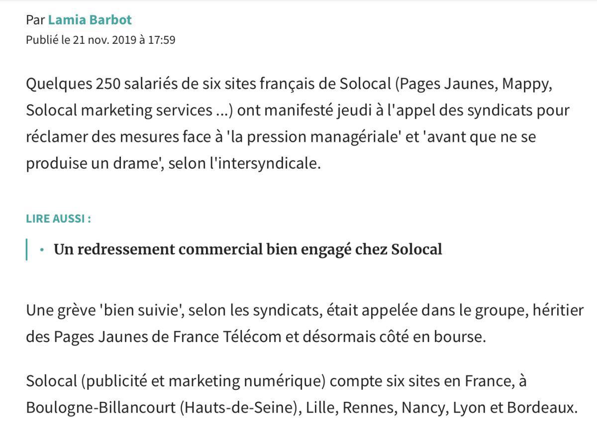 Les Echos novembre 2019 - Le site de Solocal à Boulogne-Billancourt en grève