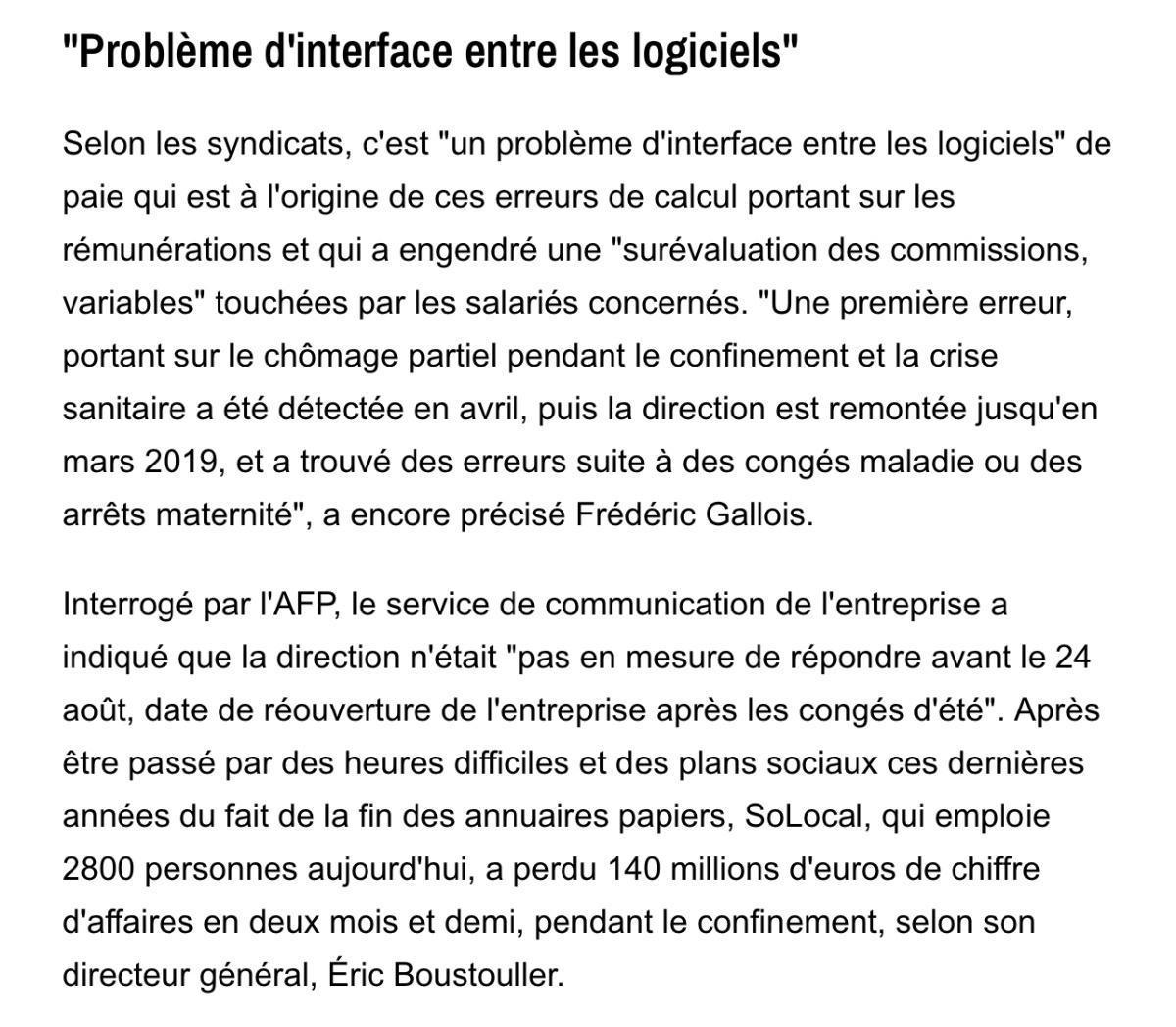 BFM - août 2020 - FO Solocal dénonce les reprises de salaire