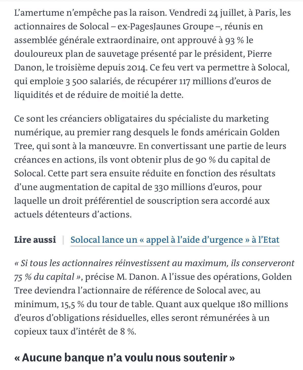 Le Monde juillet 2020 - Les actionnaires valident le plan de sauvetage