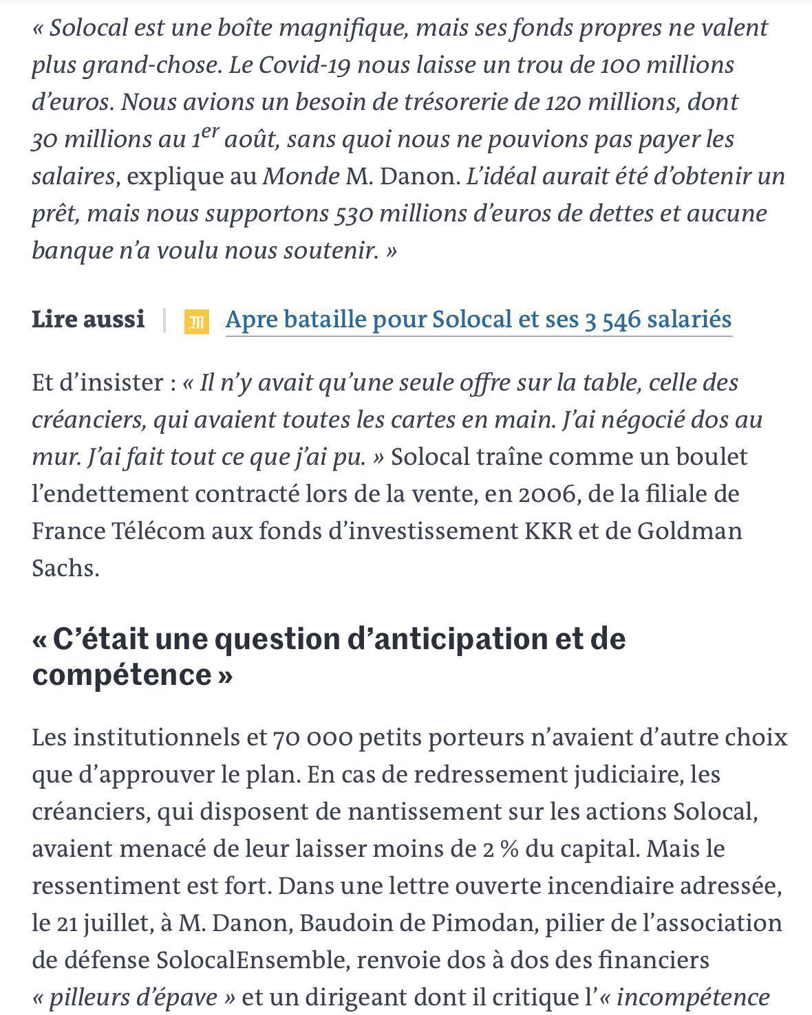 Le Monde juillet 2020 - Les actionnaires valident le plan de sauvetage