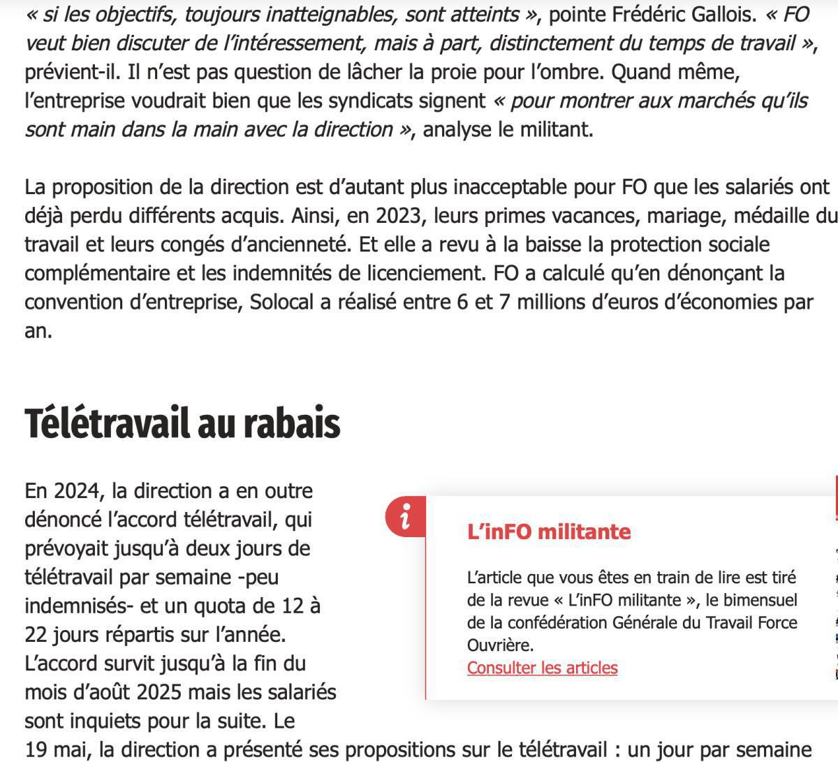 Solocal : FO refuse une subordination réelle contre une rémunération virtuelle