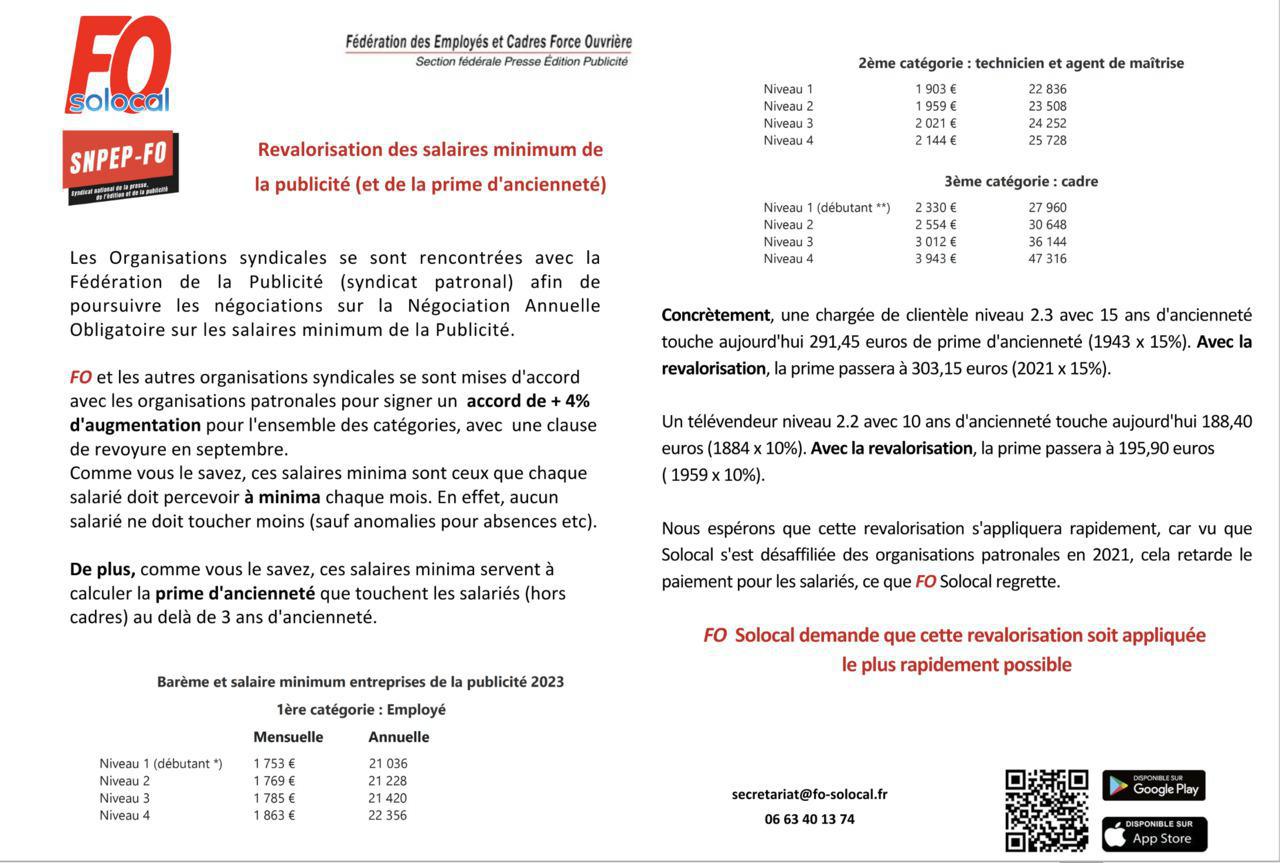 Revalorisation des salaires minimum de la Publicité