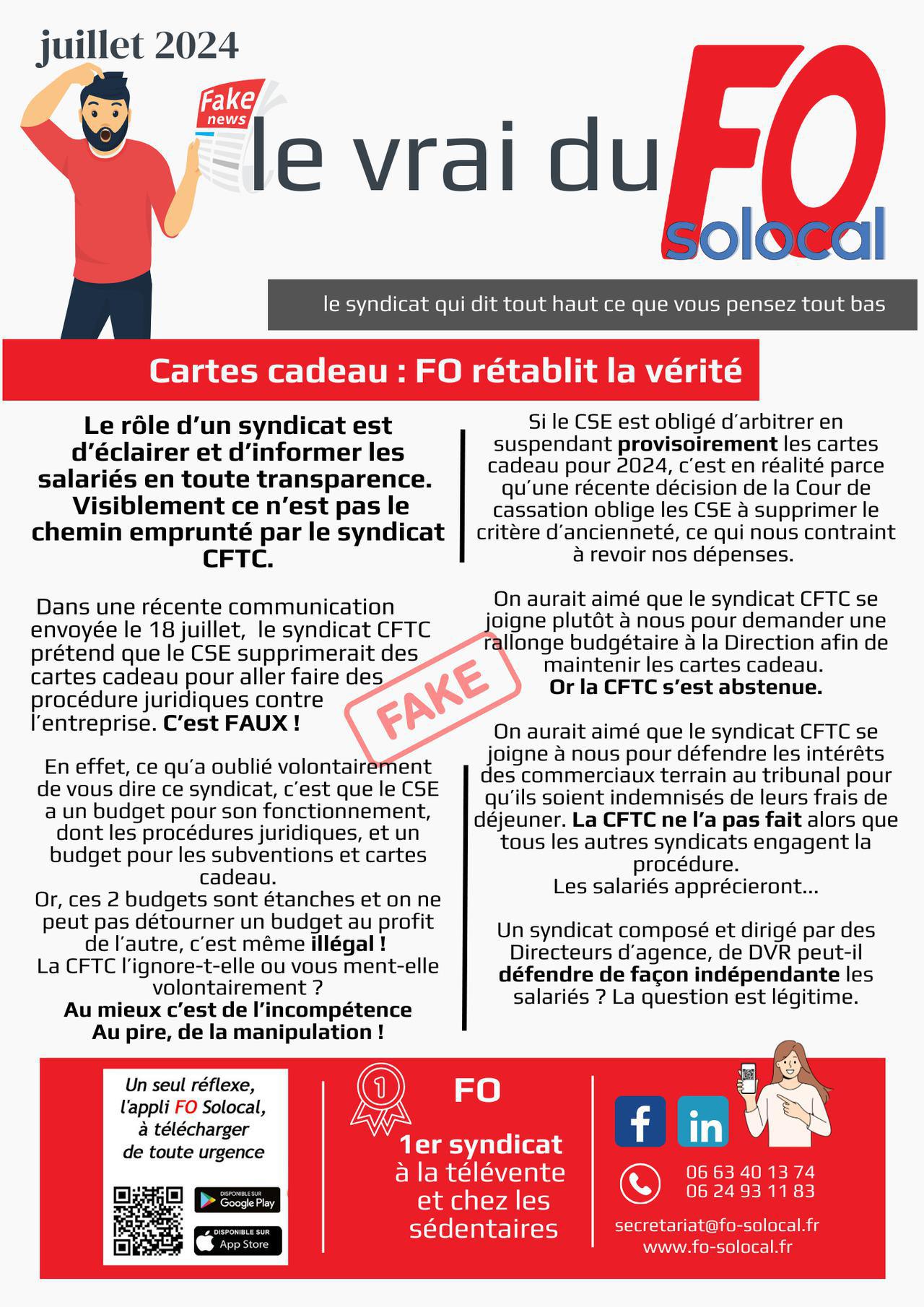 Cartes cadeau : FO rétablit la vérité