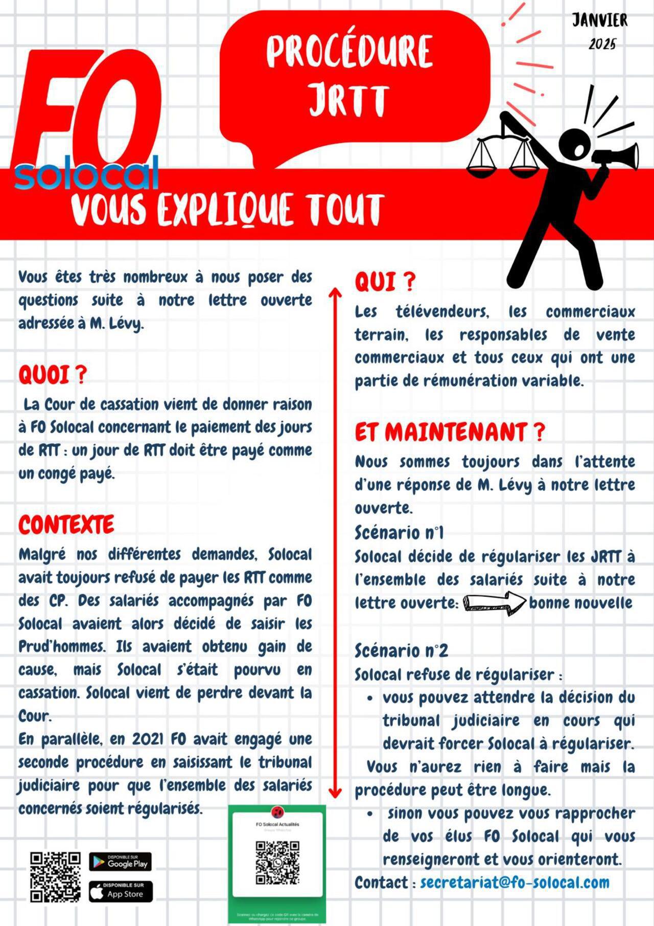 Procédure JRTT FO Solocal vous explique tout