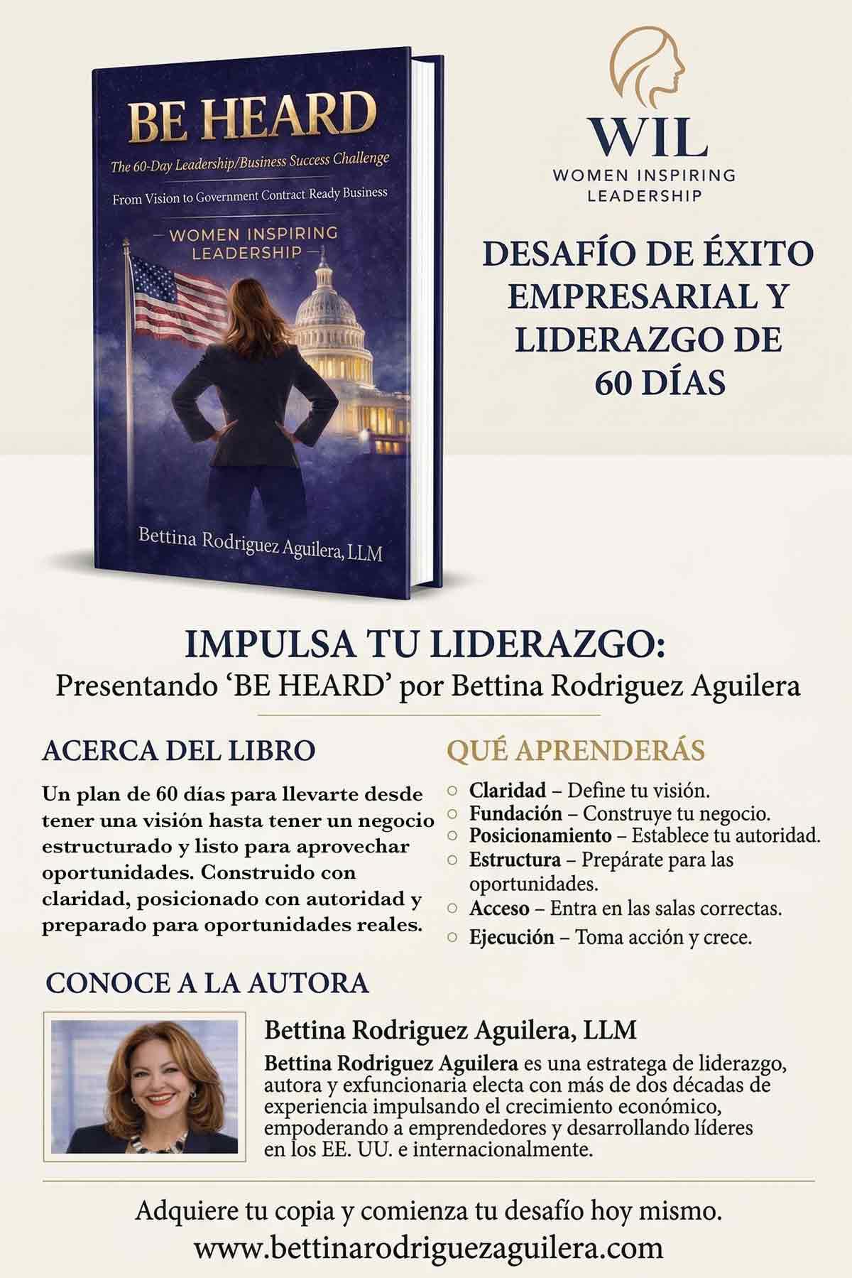 ¡Únete a nosotras! Lanzamiento Oficial de "BE HEARD" por Bettina Rodriguez Aguilera, LLM ¡Únete a nosotras! Lanzamiento Oficial de "BE HEARD" por Bettina Rodriguez Aguilera, LLM