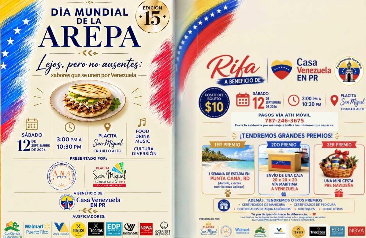Puerto Rico celebrará la 15.ª edición del Día Mundial de la Arepa a beneficio de Casa Venezuela Puerto Rico celebrará la 15.ª edición del Día Mundial de la Arepa a beneficio de Casa Venezuela