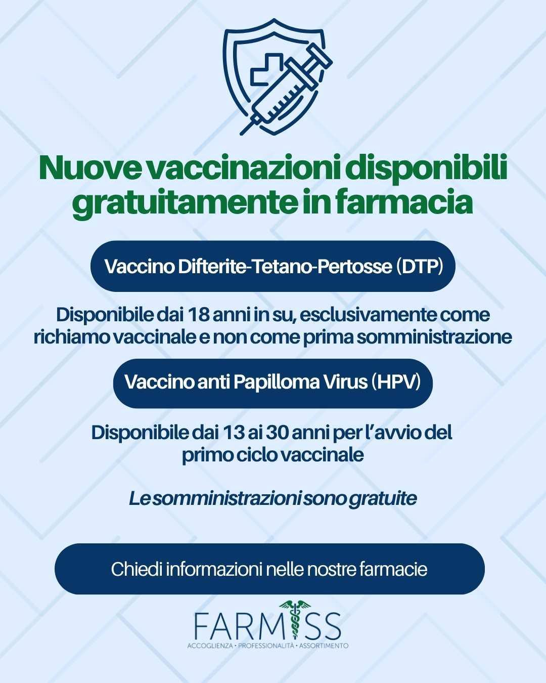 Nuove vaccinazioni disponibili gratuitamente in farmacia