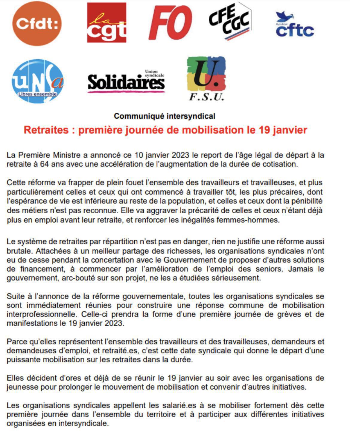 CP Intersyndical : Retraites 2023 CP Intersyndical : Retraites 2023