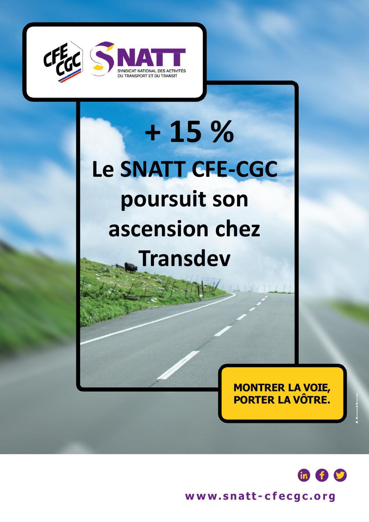 Le SNATT CFE-CGC poursuit sa progression chez Transdev Le SNATT CFE-CGC poursuit sa progression chez Transdev