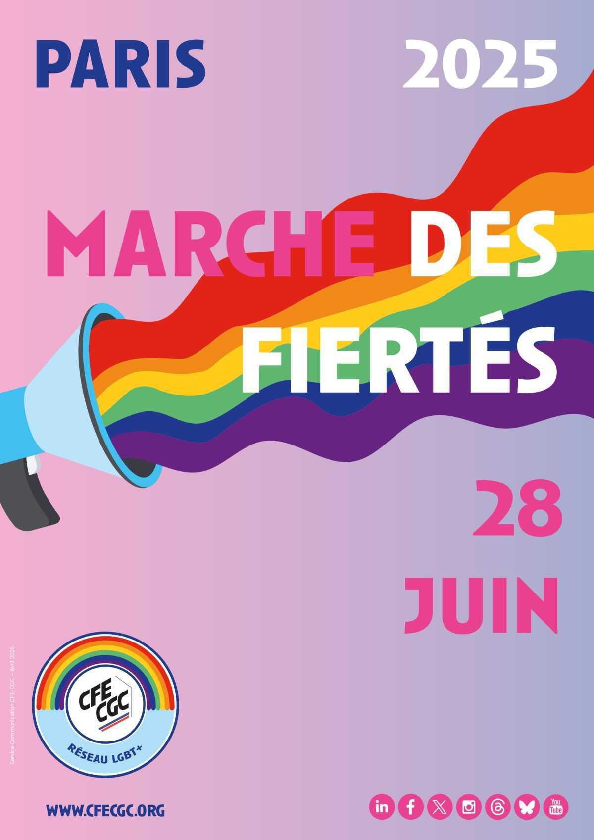 Marche des Fiertés 2025 : le SNATT CFE-CGC vous donne rendez-vous le 28 juin à Paris