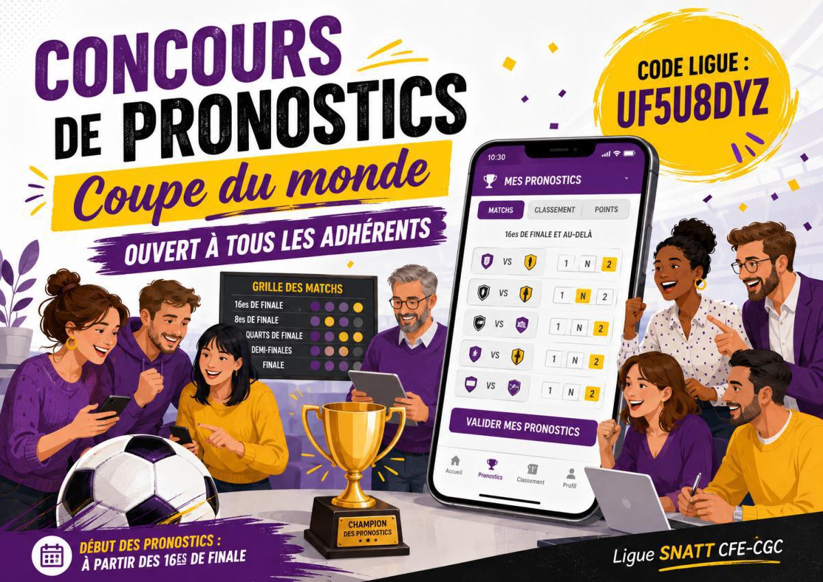 Coupe du monde : le SNATT CFE-CGC lance son concours de pronostics ! Coupe du monde : le SNATT CFE-CGC lance son concours de pronostics !