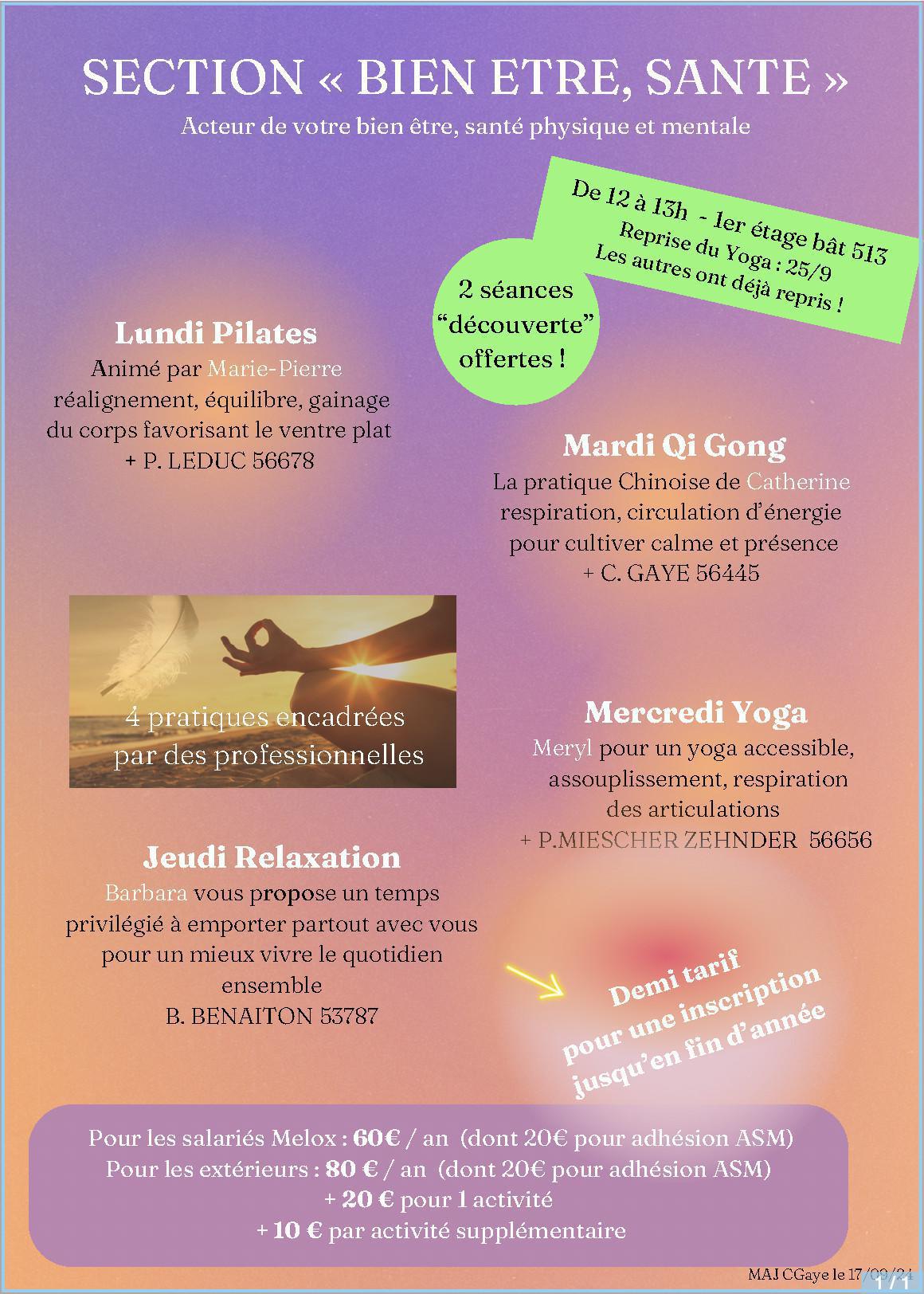 MELOX : CLUB BIEN ETRE (Pilates, Yoga, Qi Gong, Relaxation)