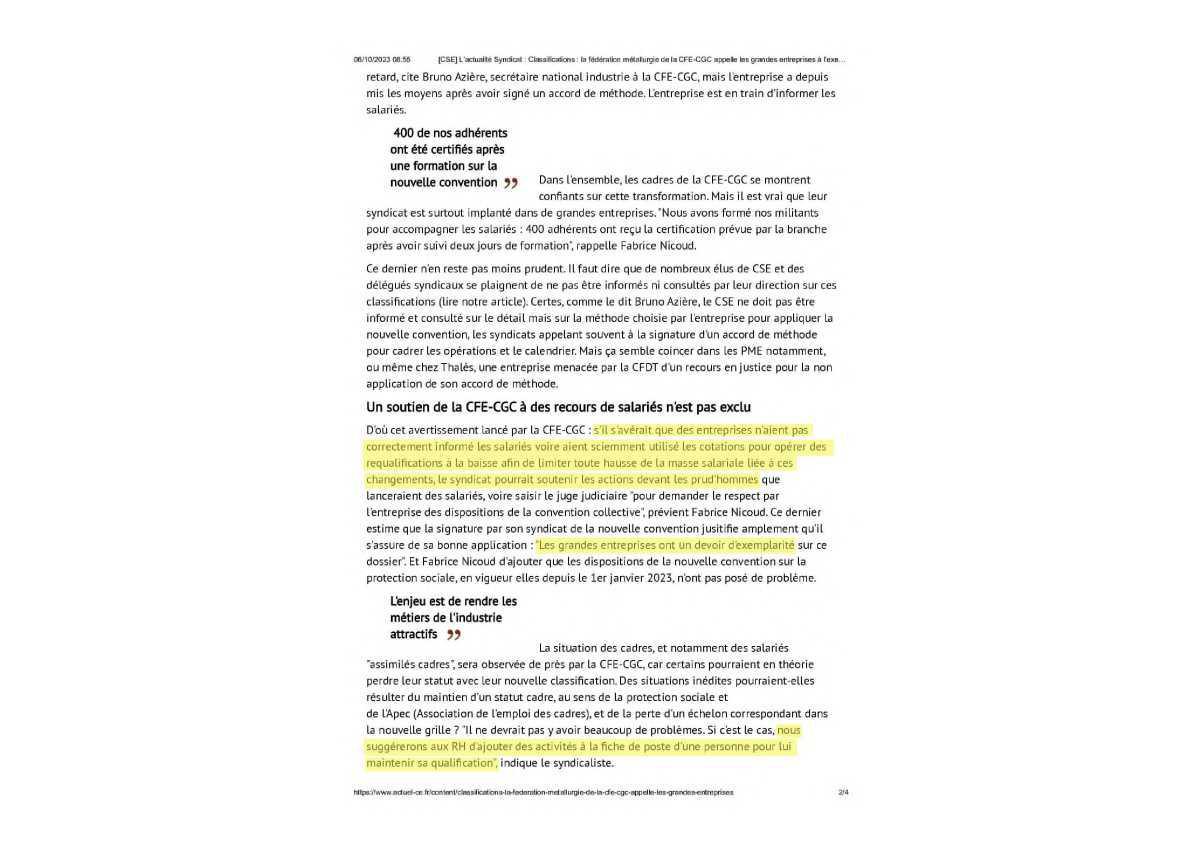 Nouvelle Convention Collective : Conférence de Presse de la Fédération CFE-CGC de la Métallurgie