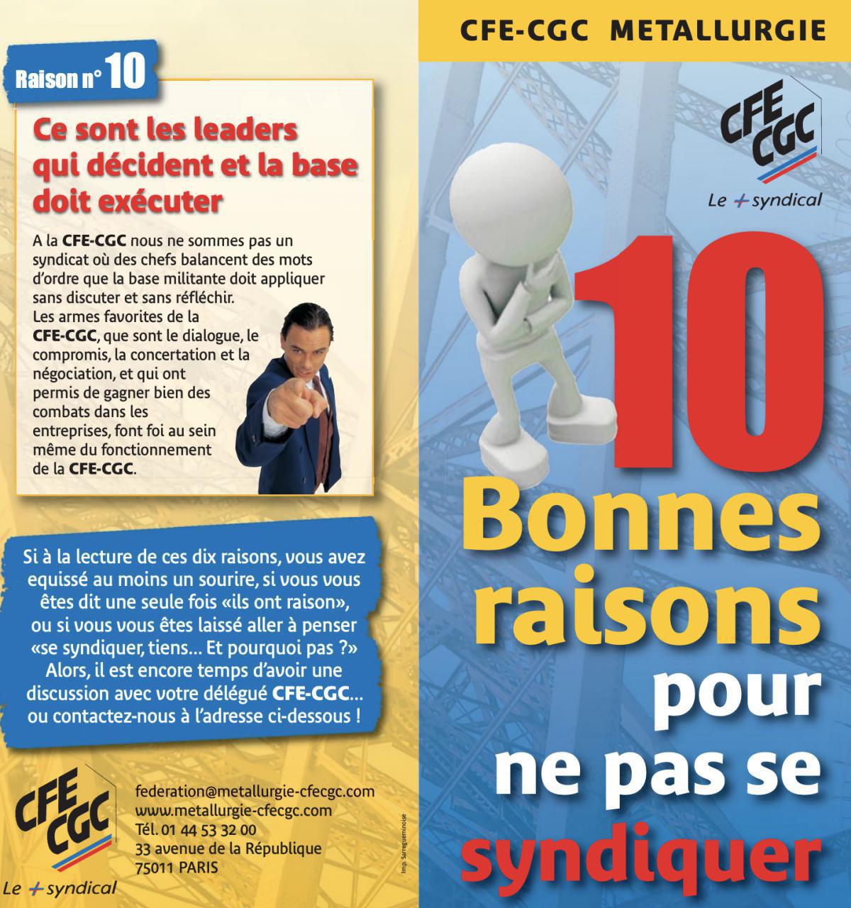 CFE-CGC : 10 BONNES RAISONS POUR NE PAS SE SYNDIQUER