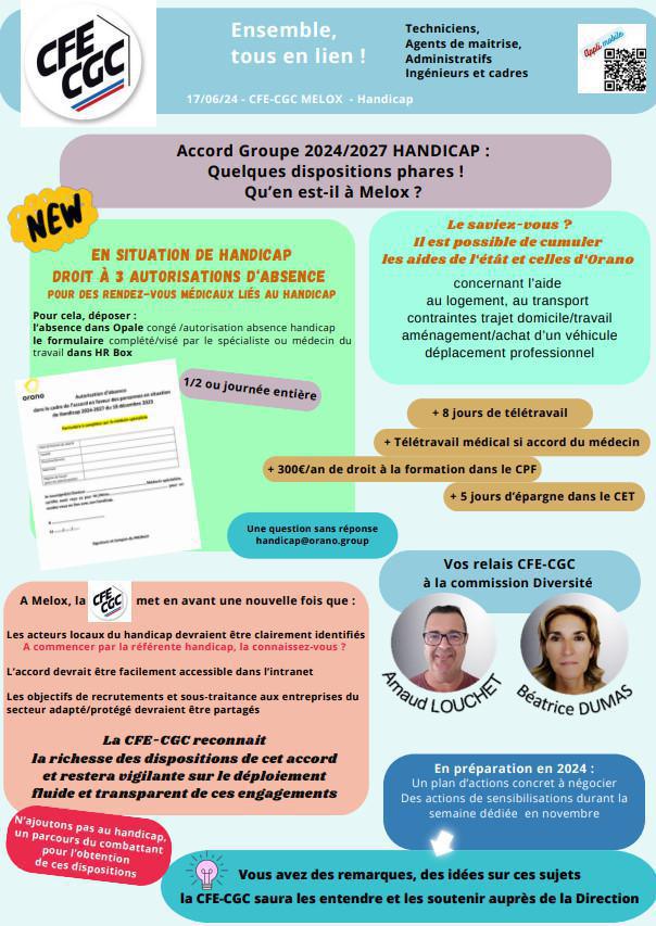 MELOX : Accord Groupe 2024/2027 HANDICAP : Quelques dispositions phares ! Qu’en est-il à Melox ?