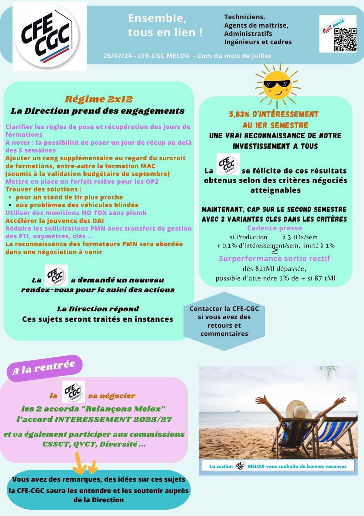 MELOX : COM CFE-CGC Melox actualités juillet 24