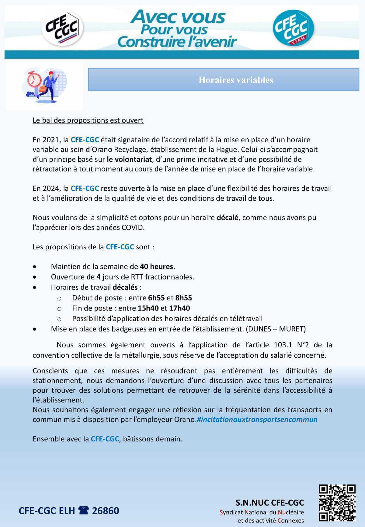 LA HAGUE : HORAIRE VARIABLE