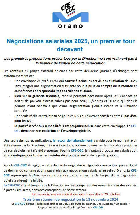 Orano - Négociations salariales 2025, un premier tour décevant