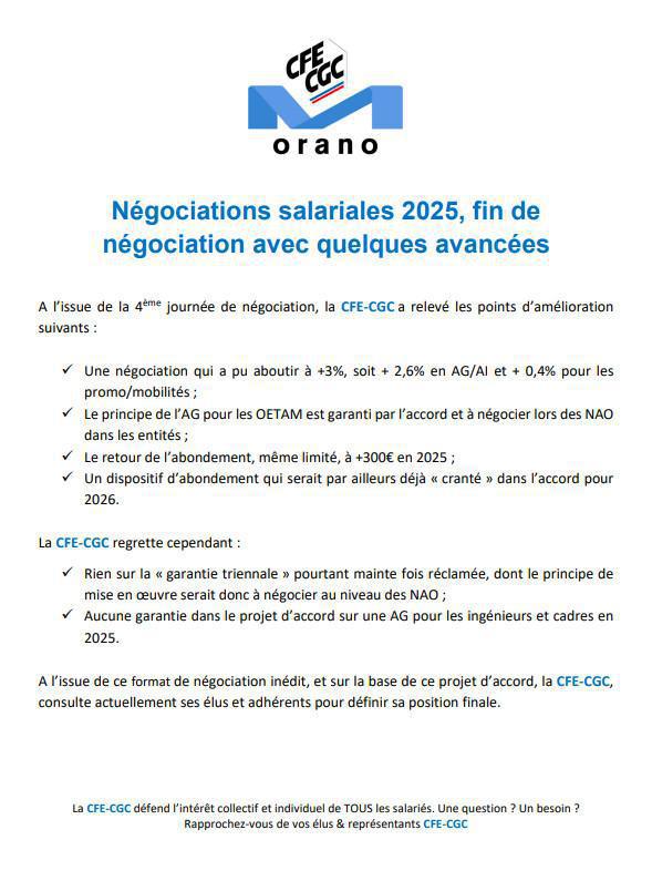 Orano - Négociations salariales 2025, fin de négociation avec quelques avancées