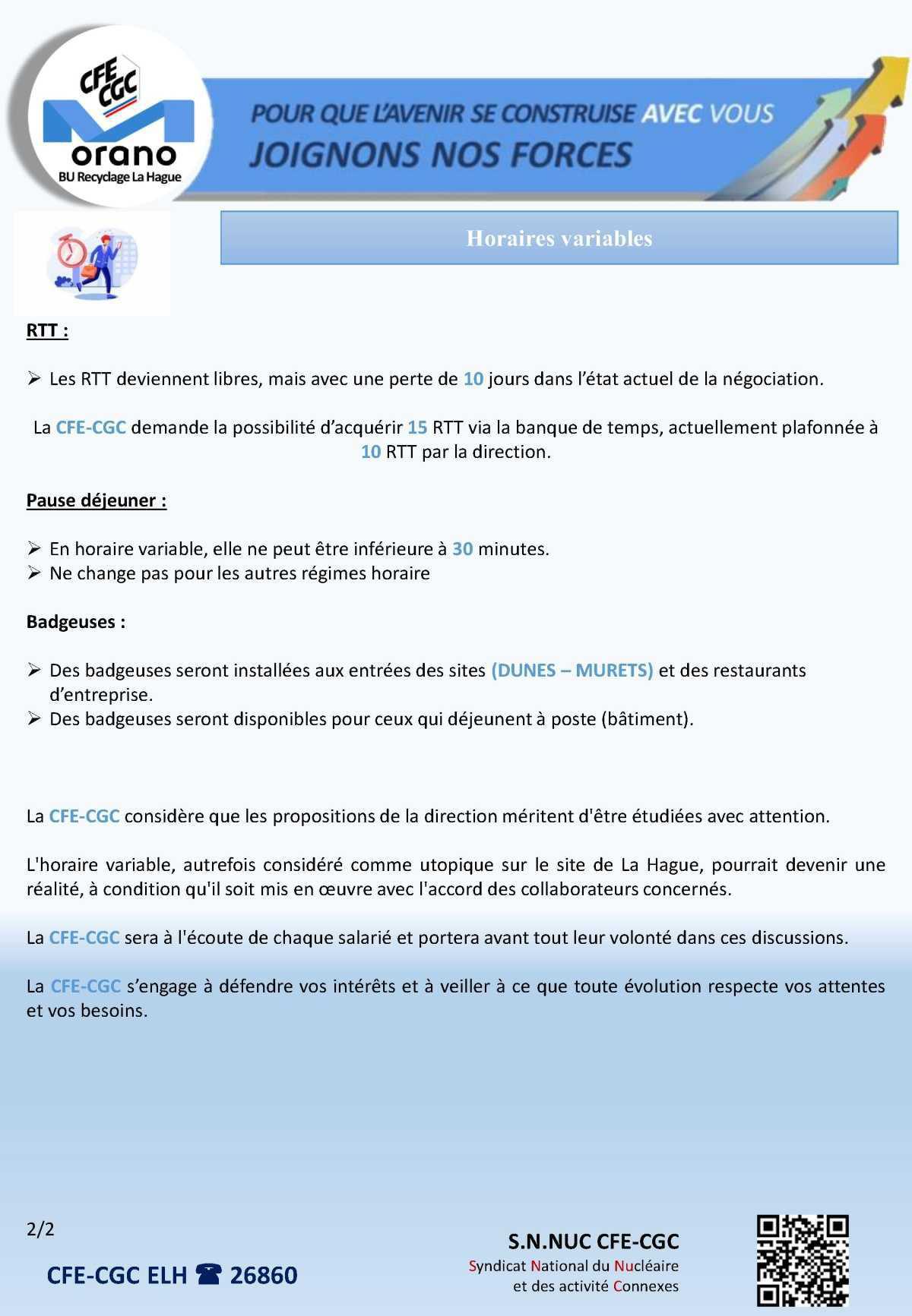 LA HAGUE : HORAIRES VARABLES R1