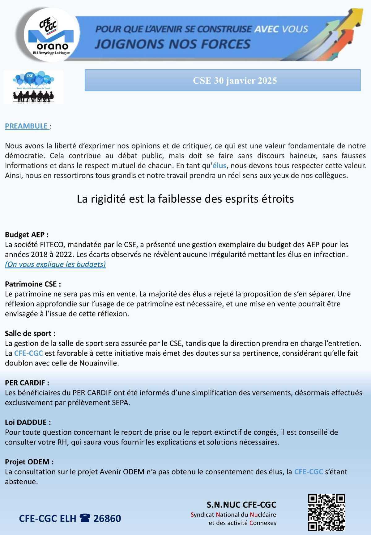 LA HAGUE : CSE 30 JANVIER 2025