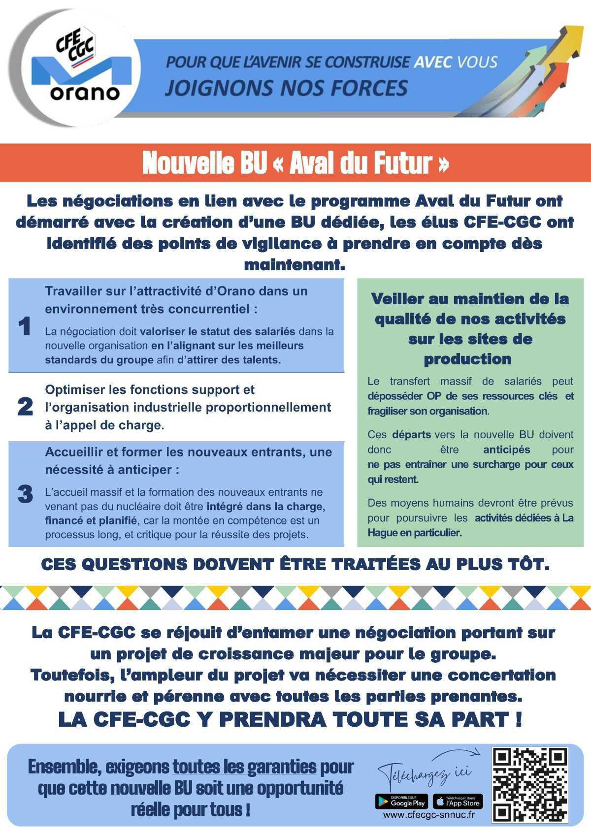 Orano - Vigilances CFE-CGC sur la nouvelle BU "Aval du Futur"