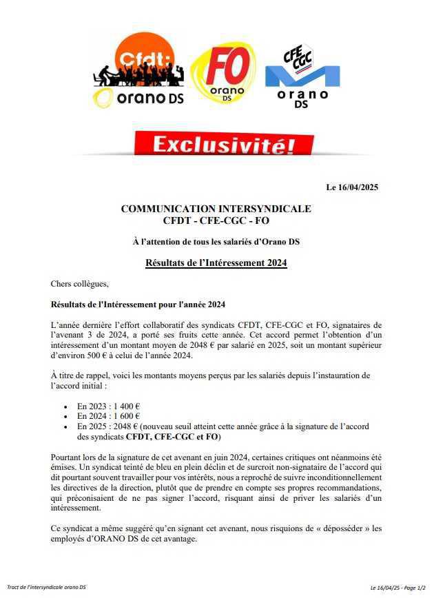 ODS : Résultats intéressement 2024