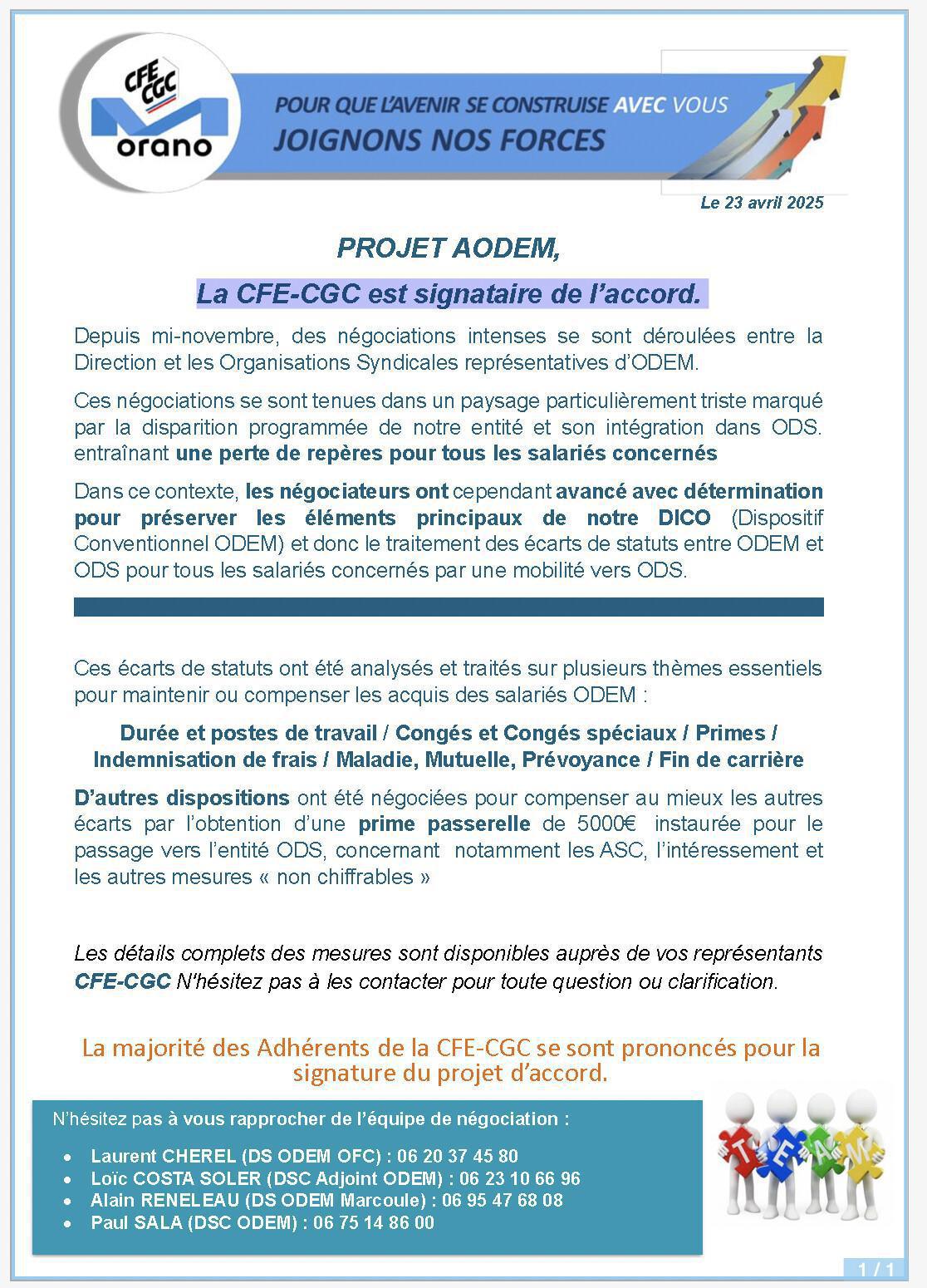 ODEM - La CFE-CGC est signataire de l’accord AODEM