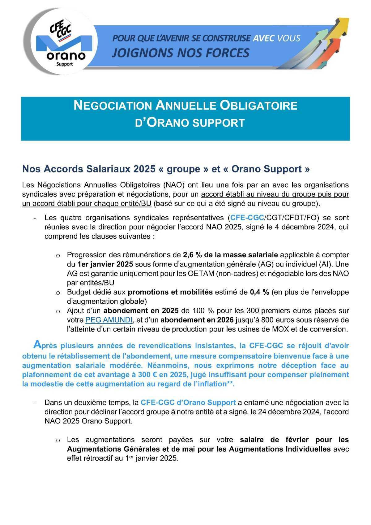 SUPPORT : Négociation annuelle obligatoire d'Orano Support
