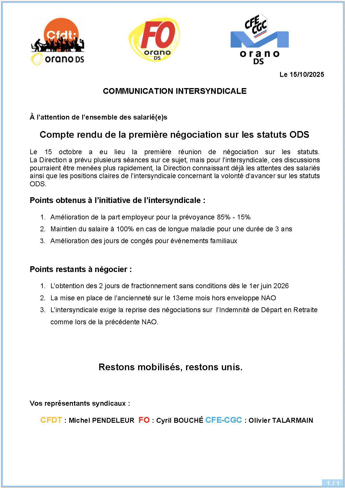 ODS : Compte rendu de la première négociation sur les statuts ODS