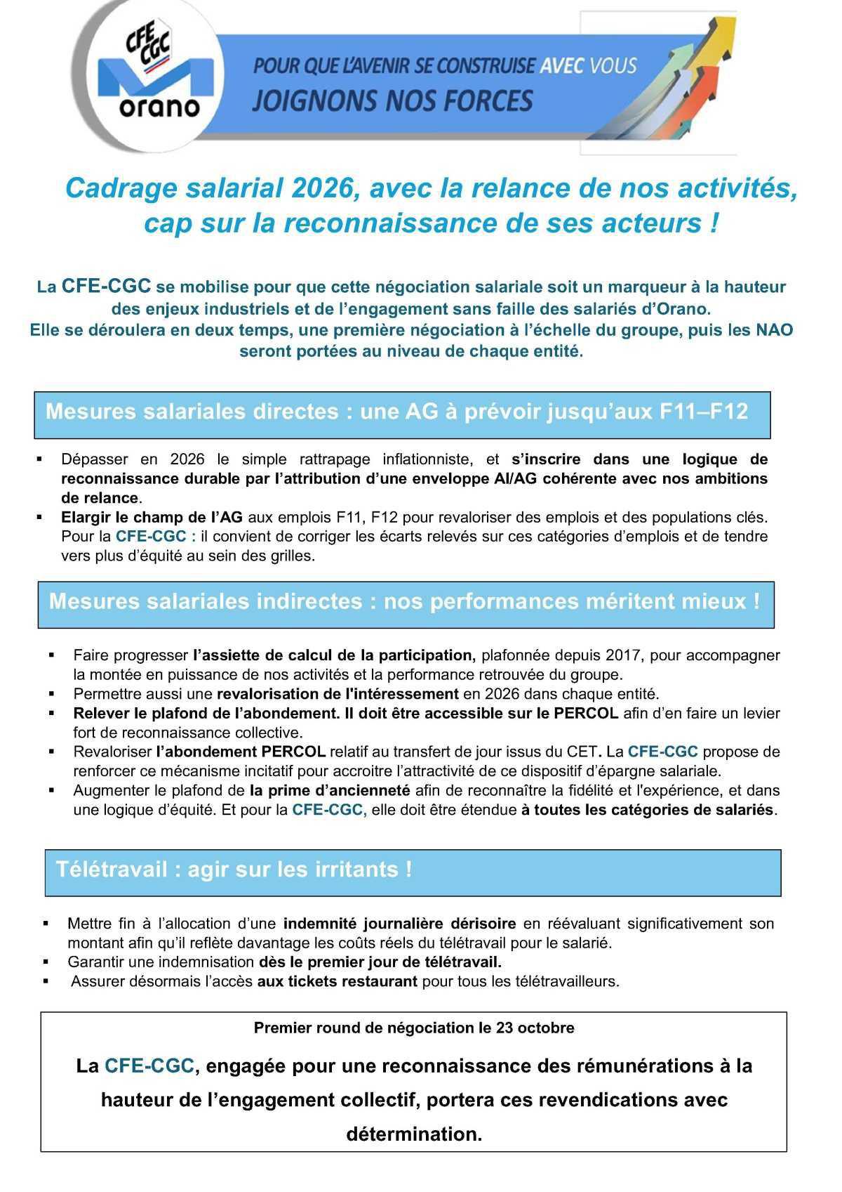 Orano : Cadrage salarial 2026, avec la relance de nos activités, cap sur la reconnaissance de ses acteurs !