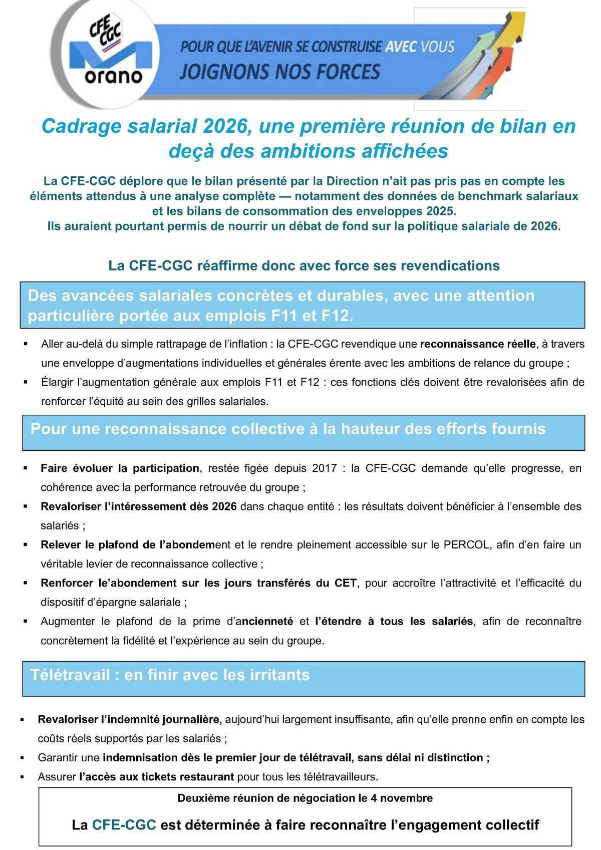 Orano : Cadrage salarial 2026, une première réunion de bilan en deçà des ambitions affichées