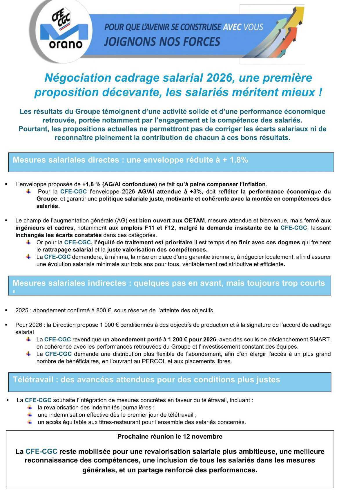 Orano : Cadrage salarial 2026, une première proposition décevante, les salariés méritent mieux !