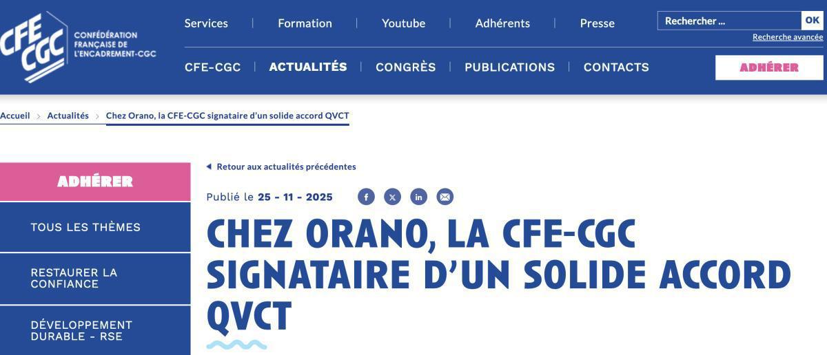 CFE-CGC : Chez Orano, la CFE-CGC signataire d’un solide accord QVCT