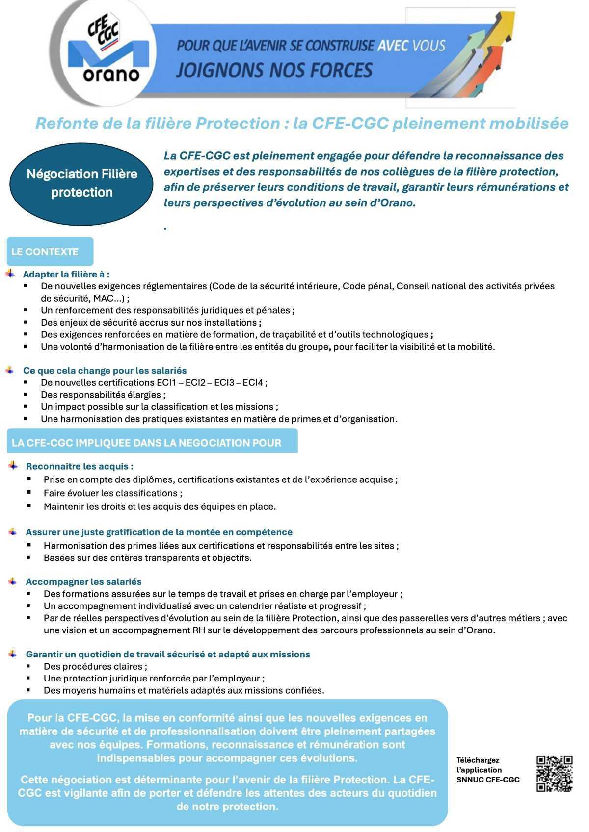 Orano : Refonte de la ﬁlière Protection : la CFE-CGC pleinement mobilisée 