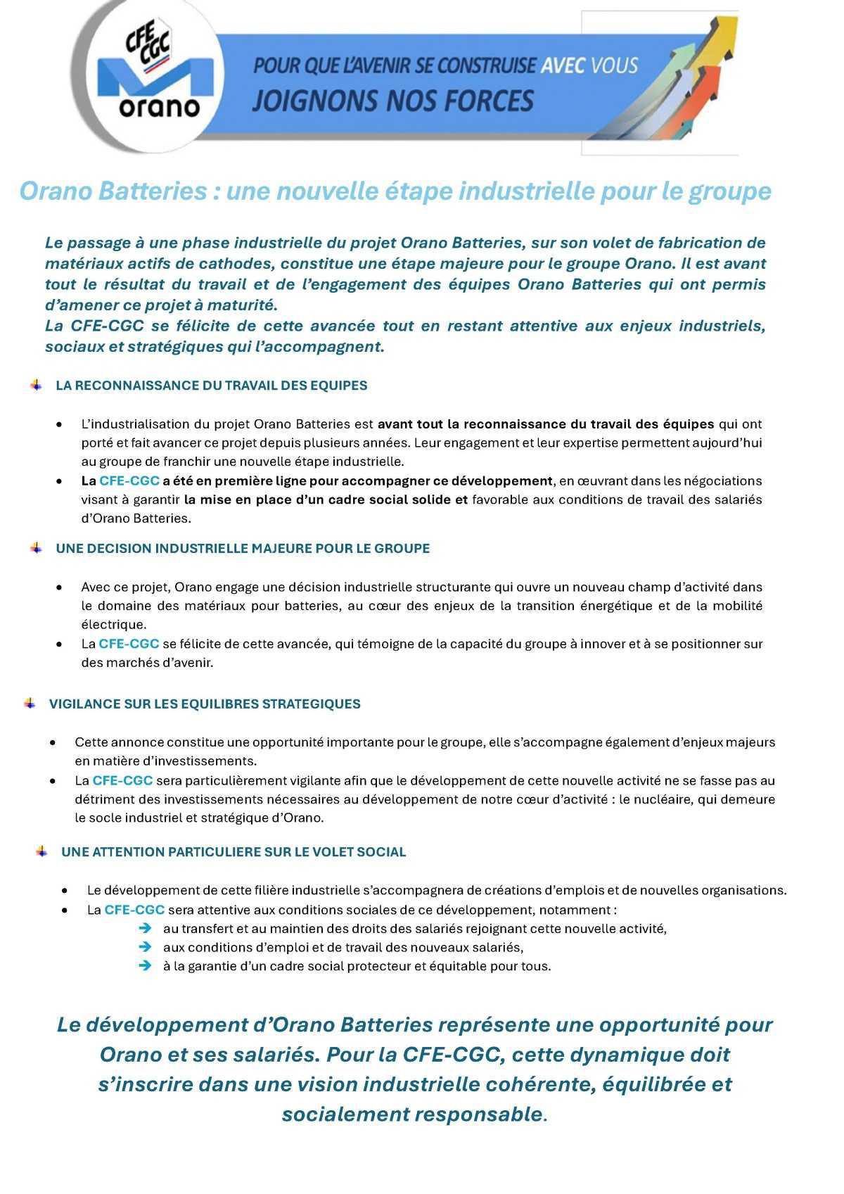 Orano Batteries : Une nouvelle étape industrielle pour le groupe