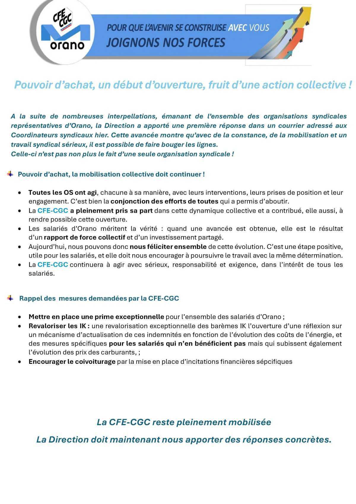 Orano : Pouvoir d'achat, un début d'ouverture, fruit d'une action collective !