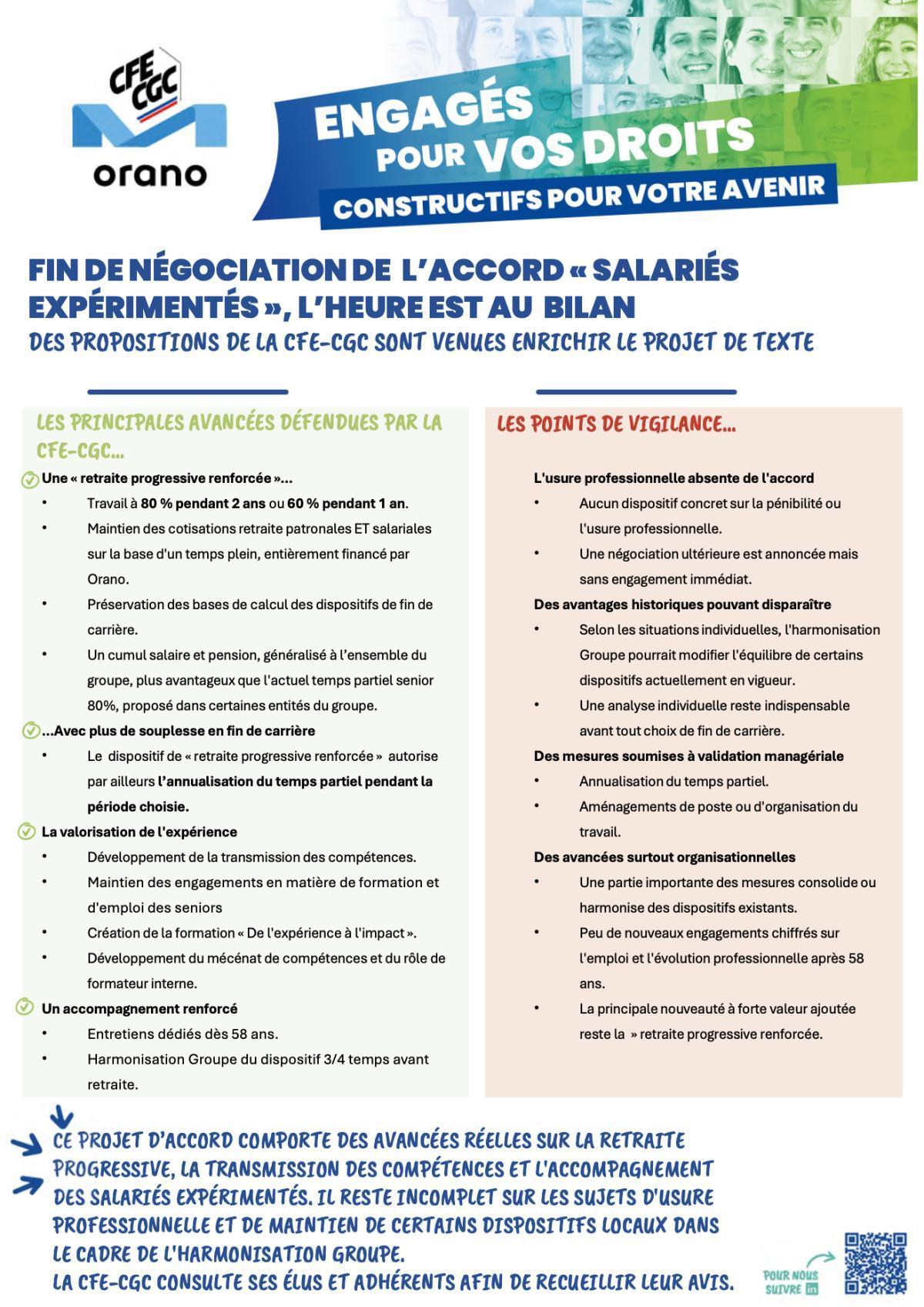 Orano CFE-CGC : Fin de négociation de l'accord « SALARIÉS EXPÉRIMENTÉS », l'heure du bilan