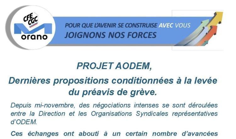 ODEM : PROJET AODEM - Dernières propositions conditionnées à la levée du préavis de grève.