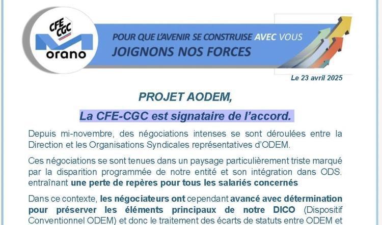 ODEM - La CFE-CGC est signataire de l’accord AODEM
