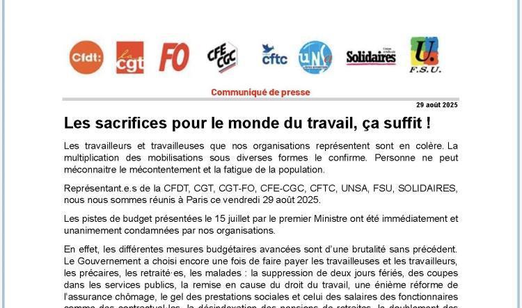 CFE-CGC : Les sacrifices pour le monde du travail, ça suffit ! , mobilisation du 18 septembre