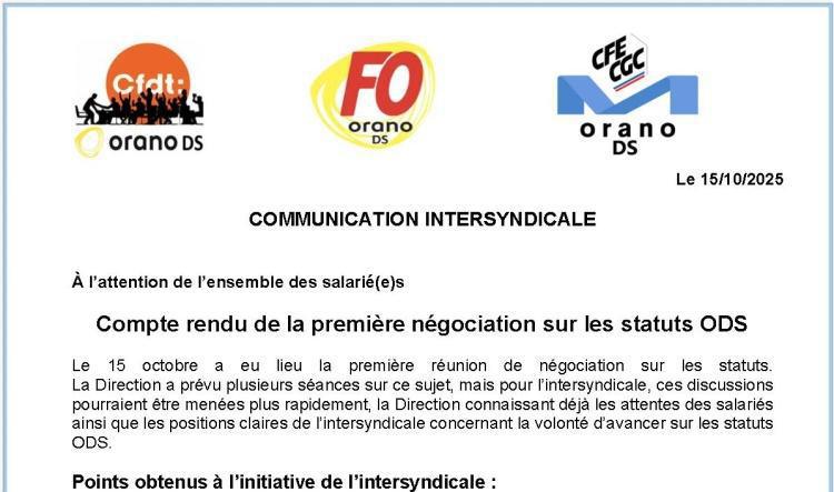 ODS : Compte rendu de la première négociation sur les statuts ODS