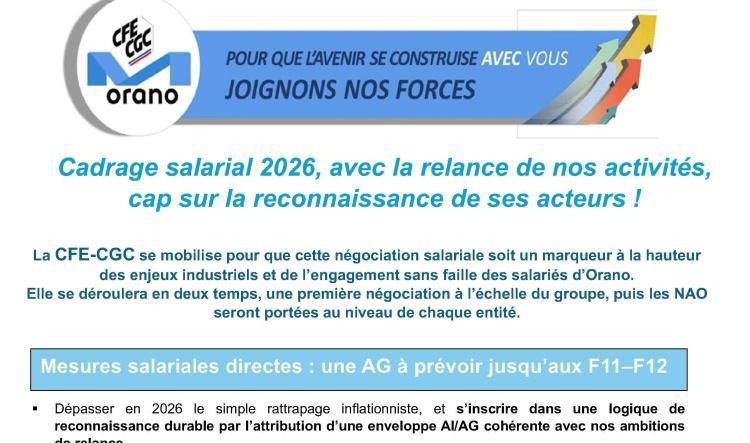 Orano : Cadrage salarial 2026, avec la relance de nos activités, cap sur la reconnaissance de ses acteurs !